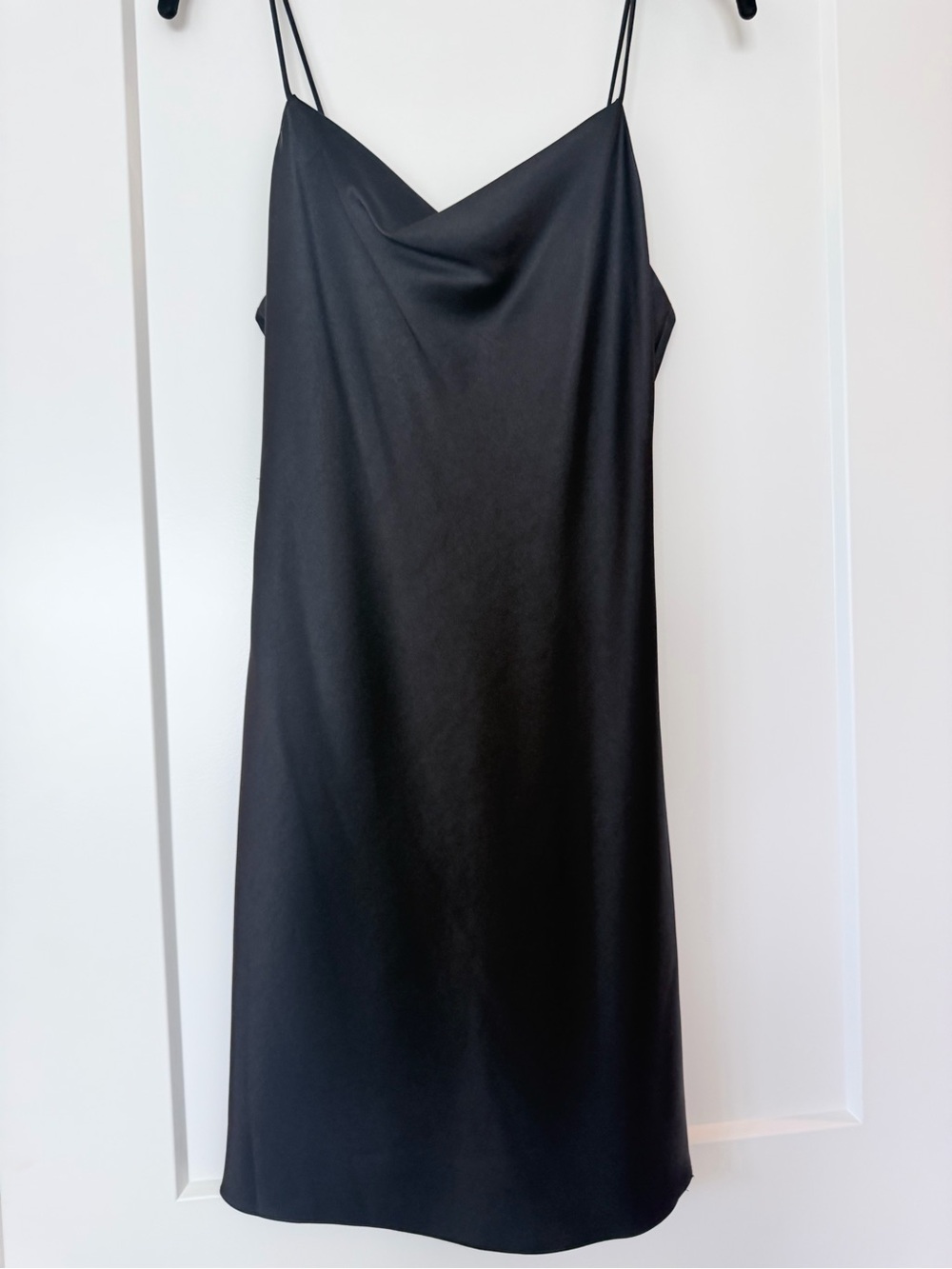 Alice + Olivia Black Satin Cowl Midi Slip Dress